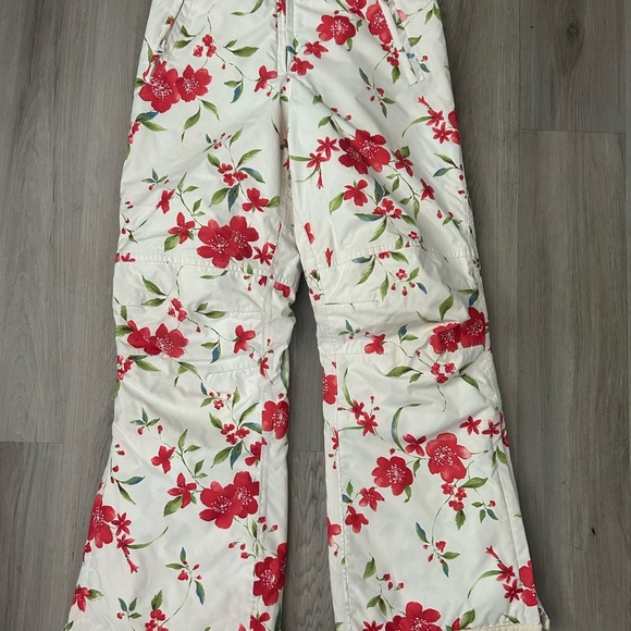 Lands' End White Jacket with Red Floral Accents snow pants - Picture 1 of 4